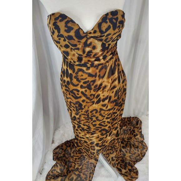 LOVE & LEMONADE Deep V Neck Cross Leopard Print Slim Long Dress size medium nwt - Picture 5 of 12